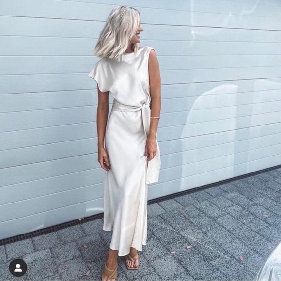 Bec + Bridge Dress Piper Asymmetrical Satin Midi Wedding Rehearsal Ivory 8 NWT - Picture 12 of 16